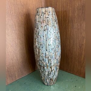 Tall abalone shell vase 1980’s vintage black mosaic